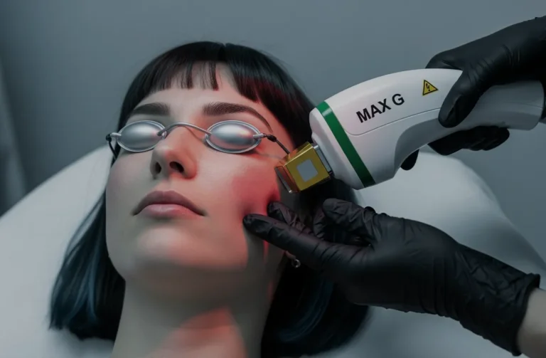 Woman receiving IPL photo facial treatment at Point of View Medical Aesthetics
