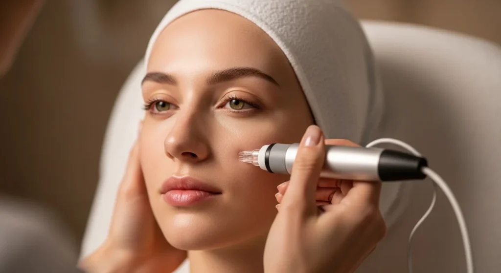 Woman receiving a Salmon Sperm Facial at Point of View Medical Aesthetics in Calgary